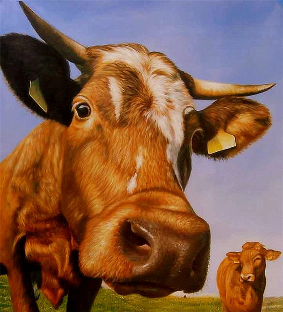 Schilderij van een bruine Hollandse koe