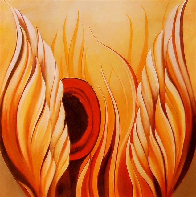 Schilderij van een bloem als vuur