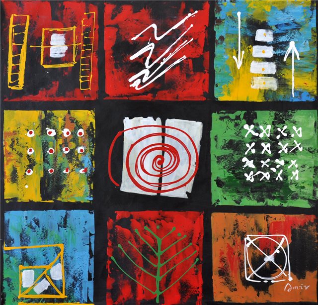 Abstract schilderij van negen vierkanten