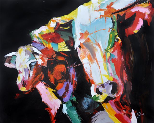 Maken Verslaafd een schuldeiser Schilderij "Kleurrijke koeien" te koop @ Betaalbarekunst.nl. Dit schilderij  is handgeschilderd, opgespannen en klaar op op te hangen.