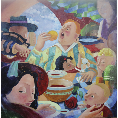 Schilderij "Angelo, Man aan tafel"