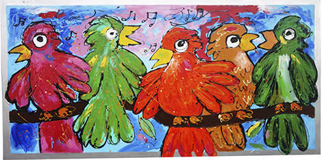 Schilderij "Vijf papegaaien" Liek