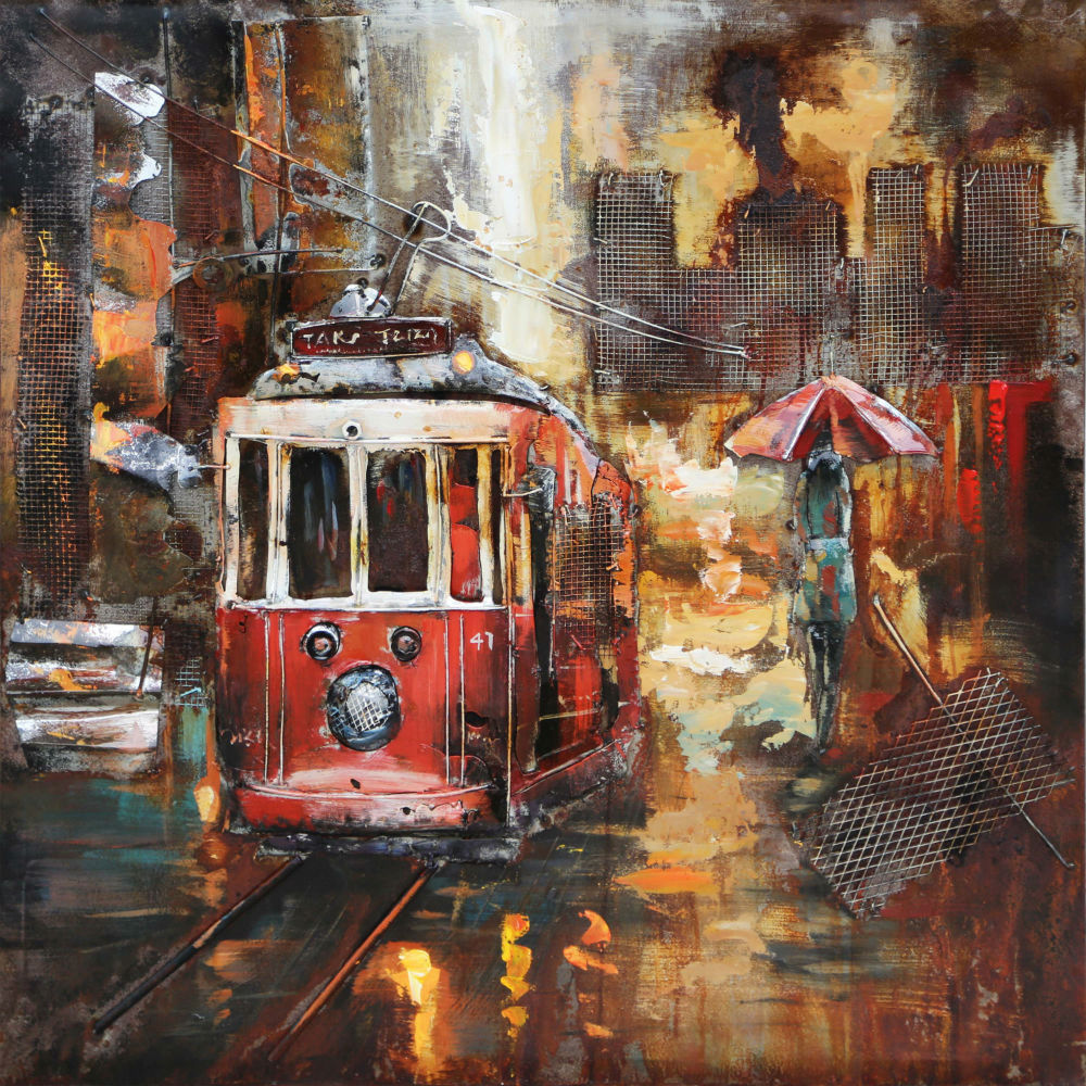 Metalen schilderij "Klassieke tram"