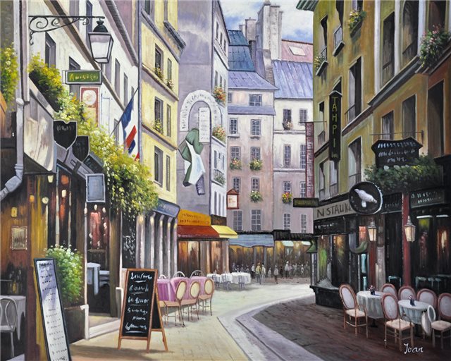 Schilderij van een leuk straatje in Parijs