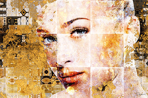 Dibond kunstwerk "Golden Girl" van de digital art kunstenaar BAS 4Dreams