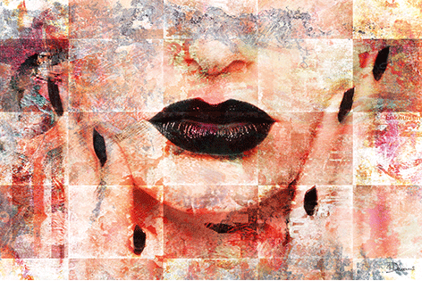 Dibond kunstwerk "Black lips" zwarte lippen van de digital art kunstenaar BAS 4Dreams