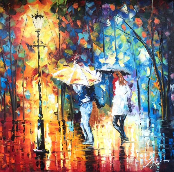 palet schilderij avondwandeling van twee vriendinnen