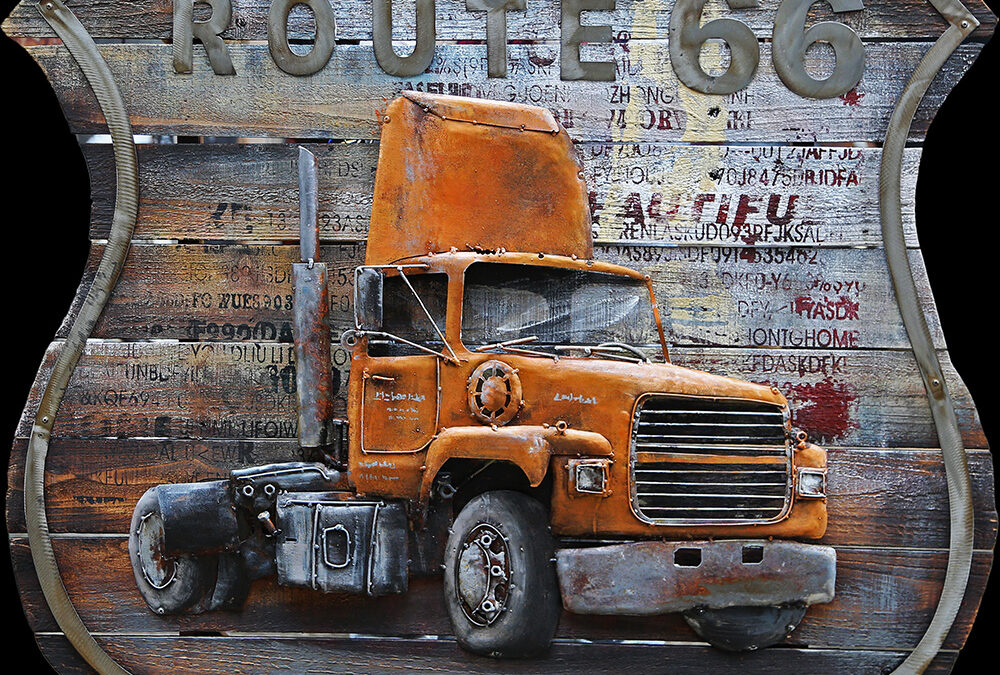 metalen schilderij oranje vrachtwagen trekker 405 -