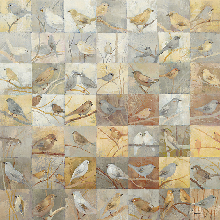 schilderij allemaal vogeltjes in een hokje MTHA206 100x100cm C
