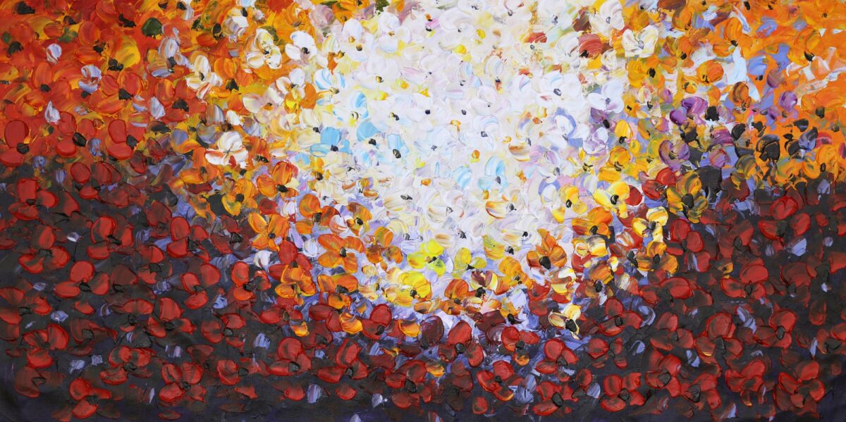 schilderij licht met abstracte bloemen en vlinders