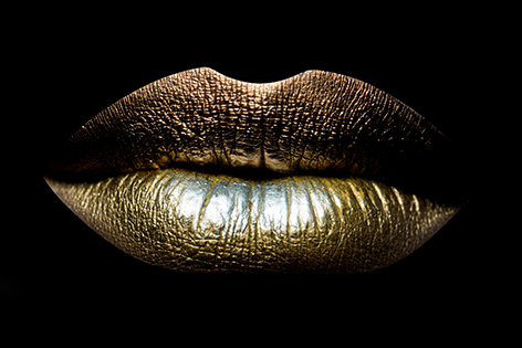 Aluminium schilderij “Golden lips” van Mondiart