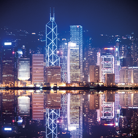 Aluminium schilderij “Hong Kong harbour by night” van Mondiart