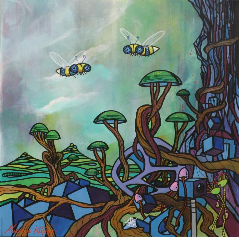 Schilderij Mardeco Fantasie Utopie Landschap Insect Wespen