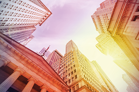 Wall Street at sunset Zonsondergang Wolkenkrabbers Stad New York