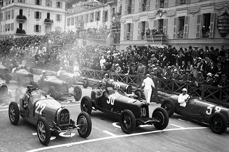 Le depart du Grand Prix de Monaco, 1932 Race Auto Oldtimer Stad Mensen Zwart wit