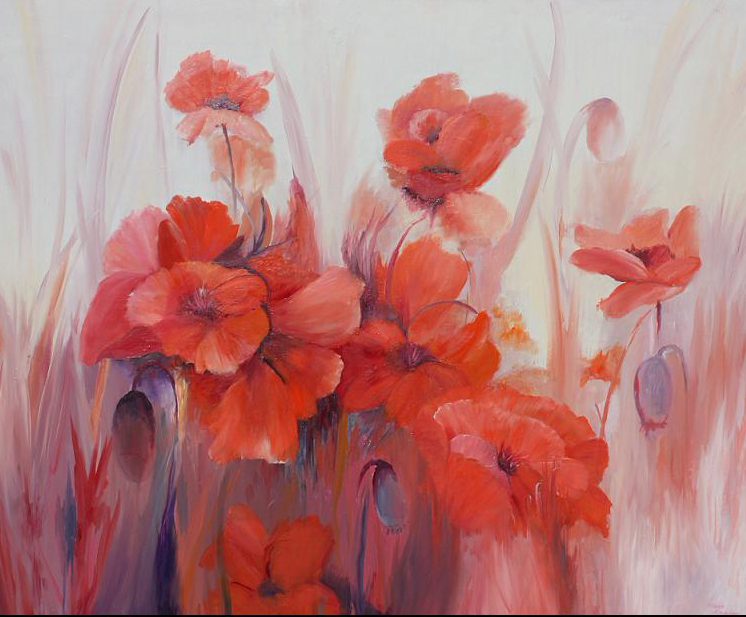 1 Rode bloemen schilderij -