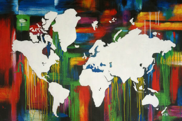 wereldkaart drips schilderij