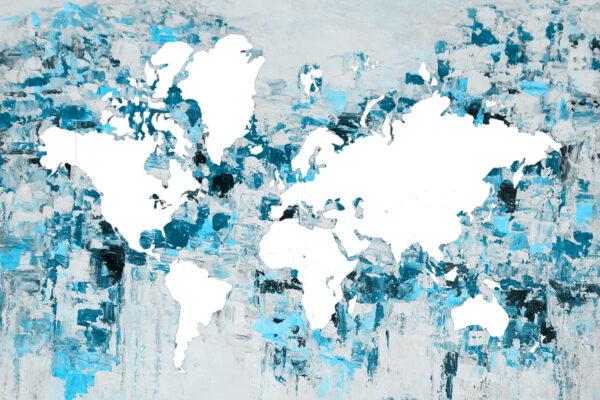 wereldkaart blauw schilderij