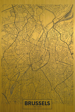 Aluminium schilderij “Brussels citymap gold”