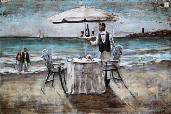 Metalen schilderij Chique diner op het strand