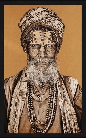 Portrait Gobelin “Bandu Baba Yellow” van Mondiart