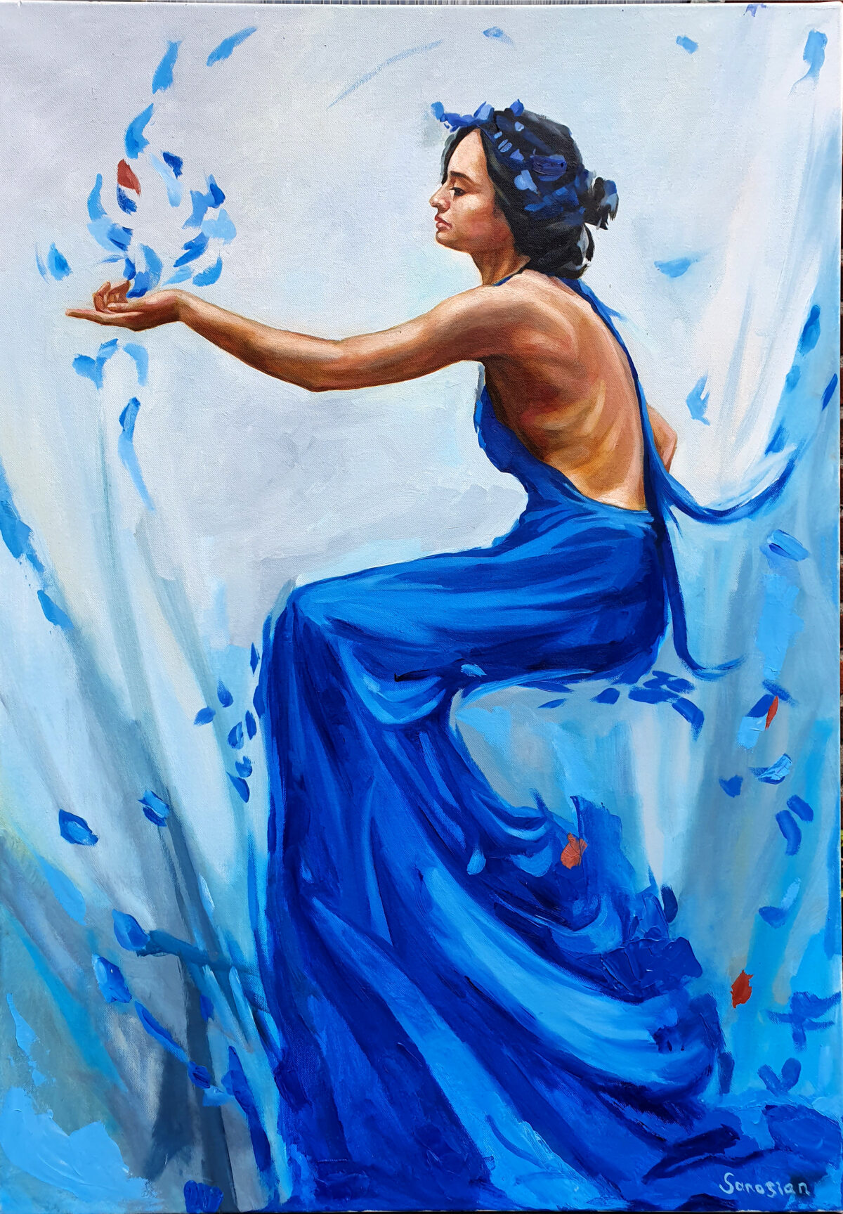 Vrouw met blauwe jurk Arthur Sanosian