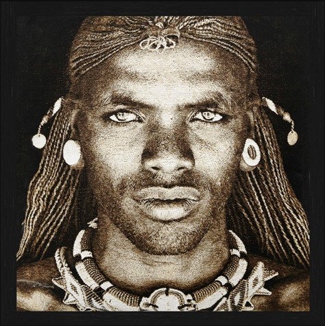 Vierkant Gobelin Samburu Warrior Kenya Sepia van Mondiart