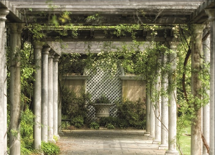 Wandkleed Walkway in magical floral garden van Mondiart