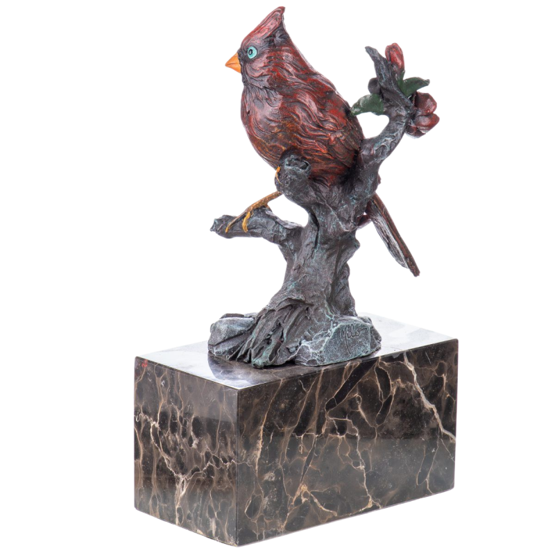 Bronzen beeld The Northern Cardinal Vogel Bloemen MH-BT859 2