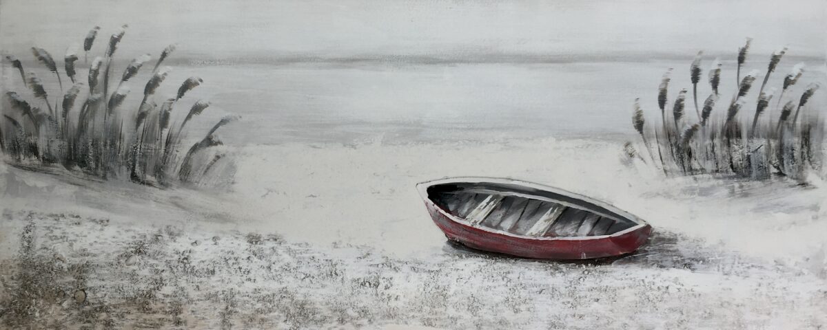 Schilderij Lonely by the Shore Houtenboot Meer GS-P1822