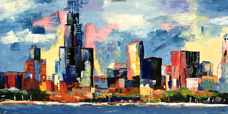 Schilderij “Kleurrijke skyline (panorama)”