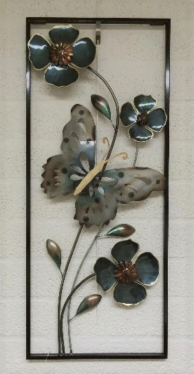 Metalen wanddecoratie Butterfly and Flowers Vlinder Bloemen SG-FM32228