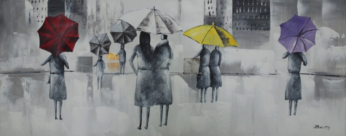 Schilderij Rainy Day for Umbrella's Paraplu Voetgangers GS-Y291A