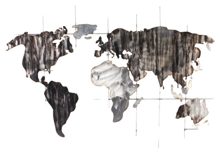 Metalen wanddecoratie “Monochrome World Map”