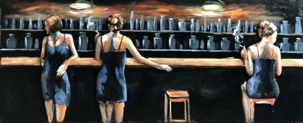 Metalen schilderij Beautiful Women Vrouwen Drank at the Bar