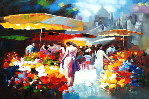 Schilderij Bloemenmarkt in Parijs Frankrijk Bloemen Vrouwen EAMA-1700020