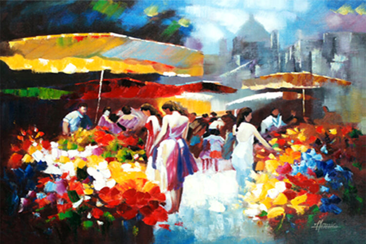 Schilderij “Bloemenmarkt in Parijs”