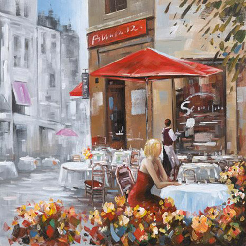 Schilderij Terras in Parijs Frankrijk Cafe Vrouw EA-MA-1560266