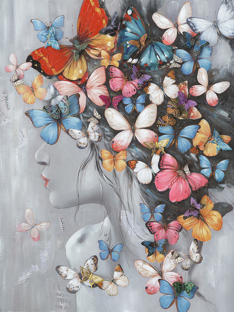vrouw met heel veel vlinders in het haar 1700097