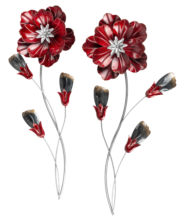Metalen wanddecoratie Twin Red Flowers Rode Bloemen FO-672667