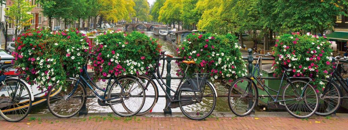 Glasschilderij Bikes on the Flower Bridge Nederland Fietsen GS-S450