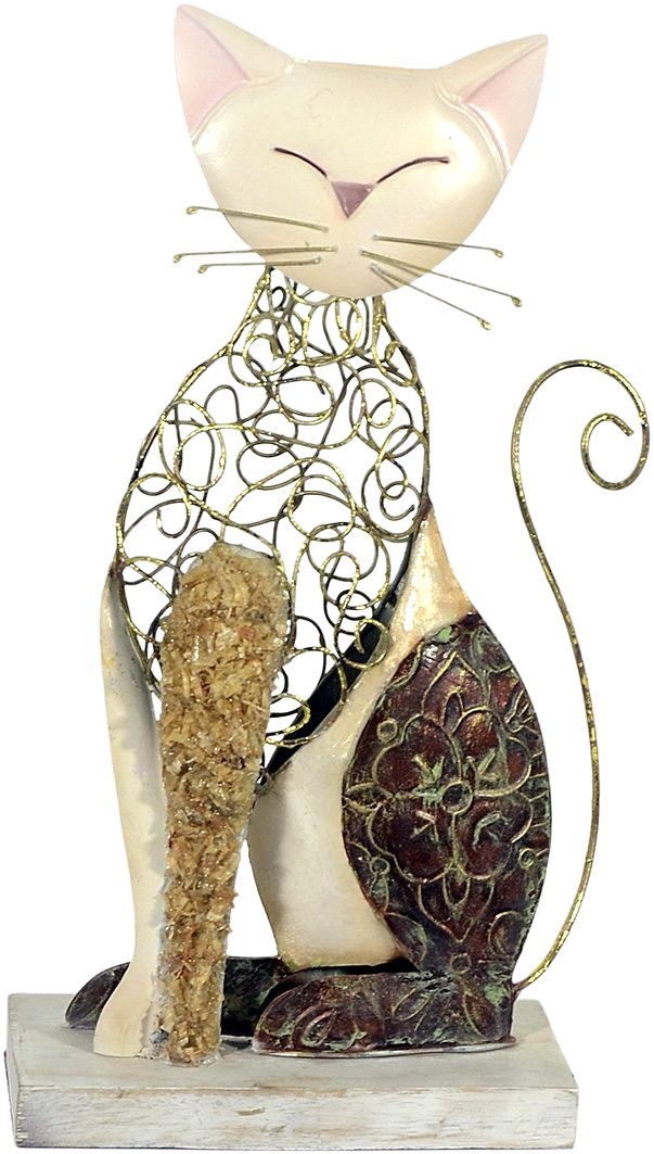 Metalen beeld Elegant Cat met parelmoer Sierlijke Kat Katachtigen MH-MC64104