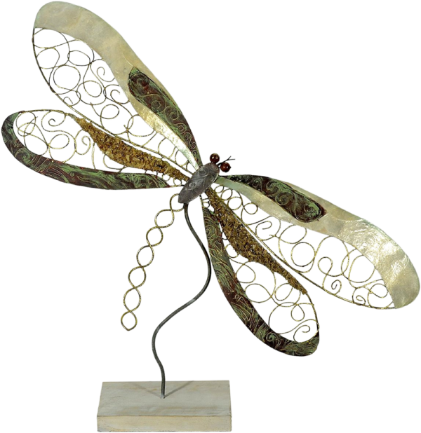 Metalen beeld Fairytale Dragonfly met parelmoer Libelle Sierlijke Vleugels MH-MC64102