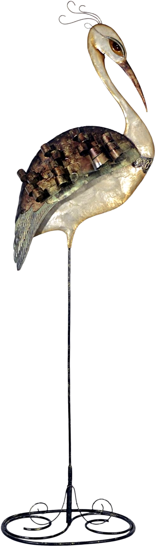 Metalen beeld Long-legged Bird met parelmoer Kraanvogel Veren MH-64018