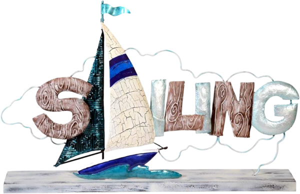 Metalen beeld Sailor's Dream met parelmoer Zeilen Zeilboot Zee MH-64070