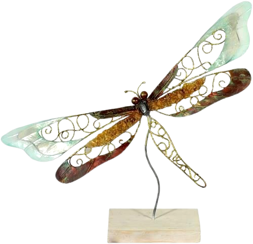 Metalen beeld Sharp Dragonfly met parelmoer Libelle Glazenmaker Sierlijk MH-MC64106