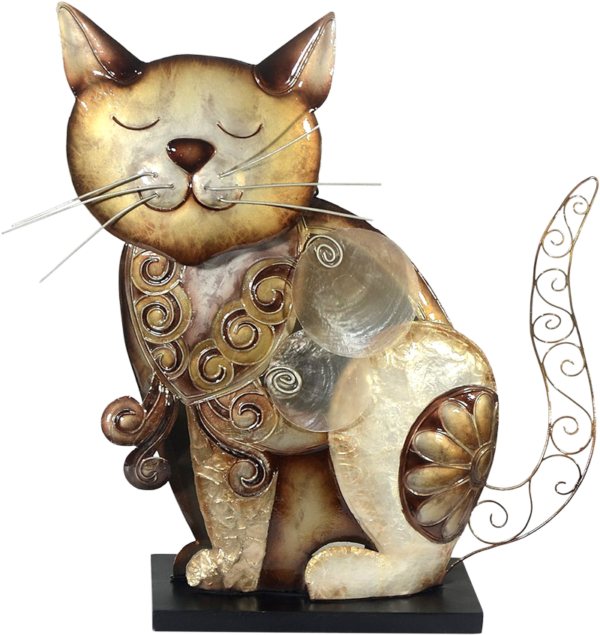 Metalen beeld The Happiest Cat met parelmoer en lamp Kat Katachtigen Vrolijk MH-MC64108