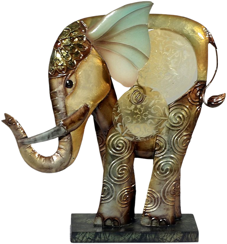 Metalen beeld Young Magical Elephant met parelmoer en lamp Olifant Sierlijk MH-MC64115