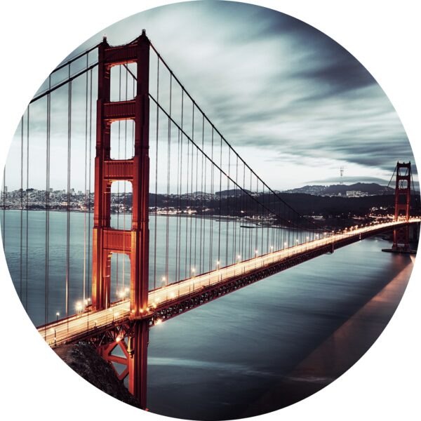 Rond glasschilderij Golden Gate Bridge at Dawn Brug San Francisco Amerika GS-S190