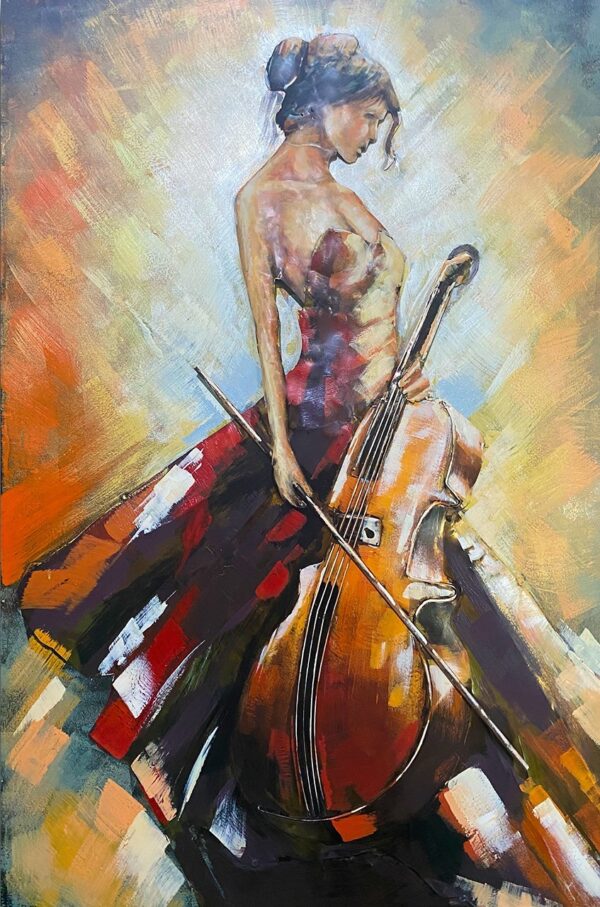 metalen schildeirj vrouw met cello bas gs-648